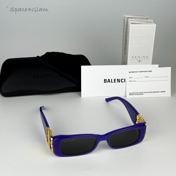 NEW Balenciaga BB0096S 004 Violet Gold Gray Rectangle Unisex Sunglasses - Picture 10 of 14